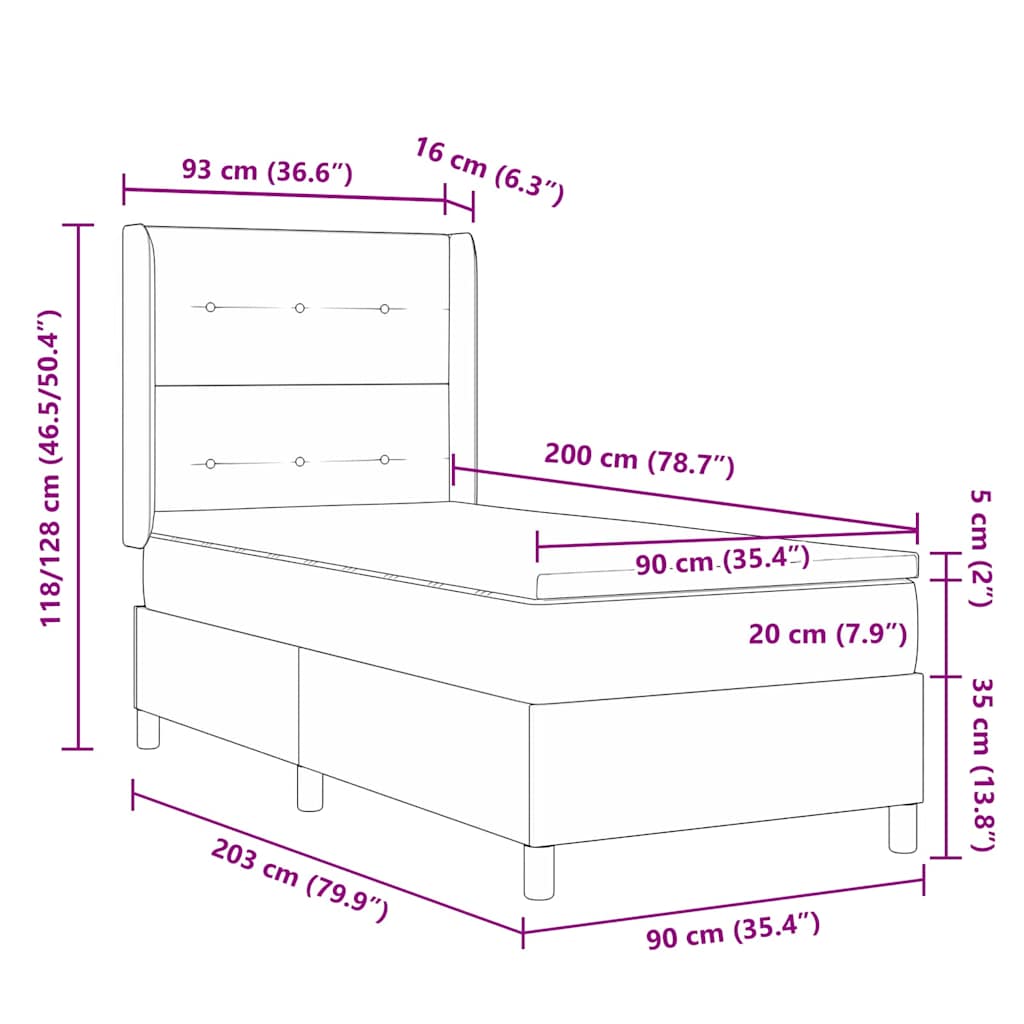 Boxrugós ágy fejtámlával Krém 90 x 200 cm szövet