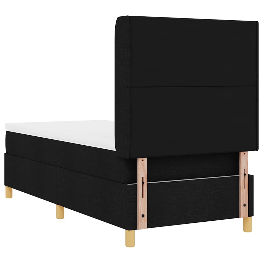 Boxrugós ágy fejtámlával Fekete 100 x 200 cm szövet