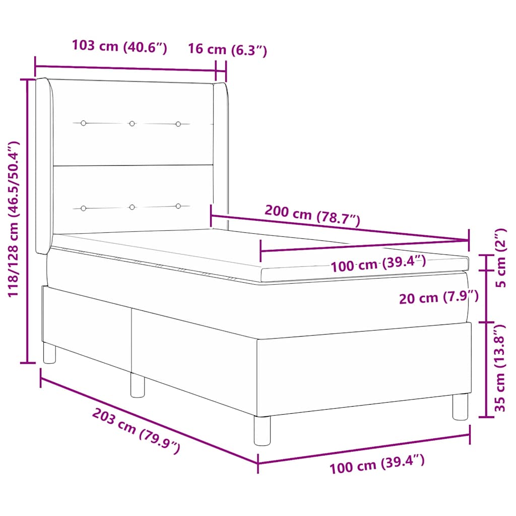 Boxrugós ágy fejtámlával Fekete 100 x 200 cm szövet