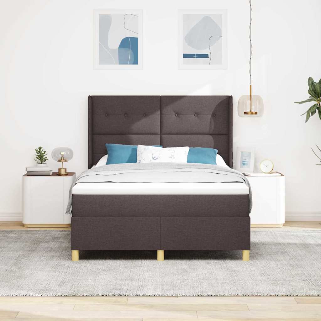 Boxrugós ágy fejtámlával Sötét Barna 140 x 200 cm szövet
