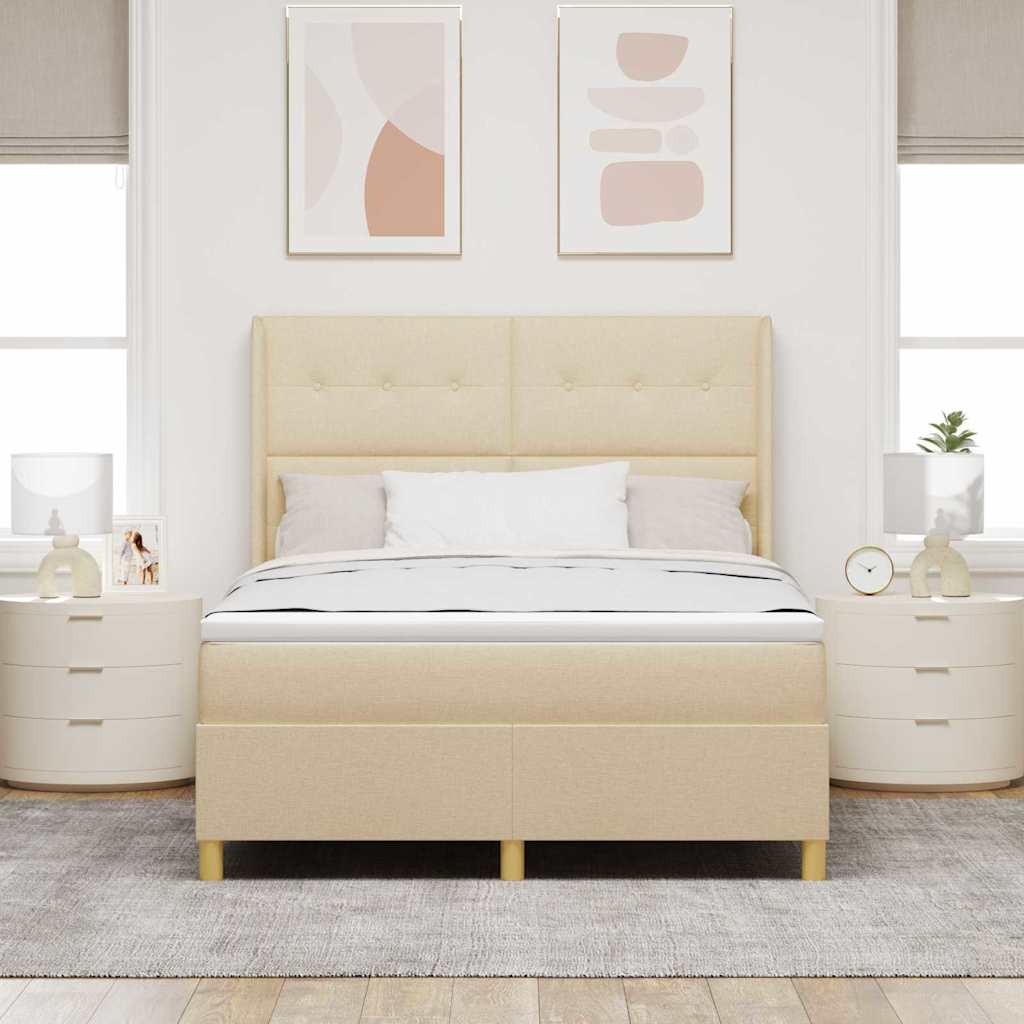 Boxrugós ágy fejtámlával Krém 160 x 200 cm szövet