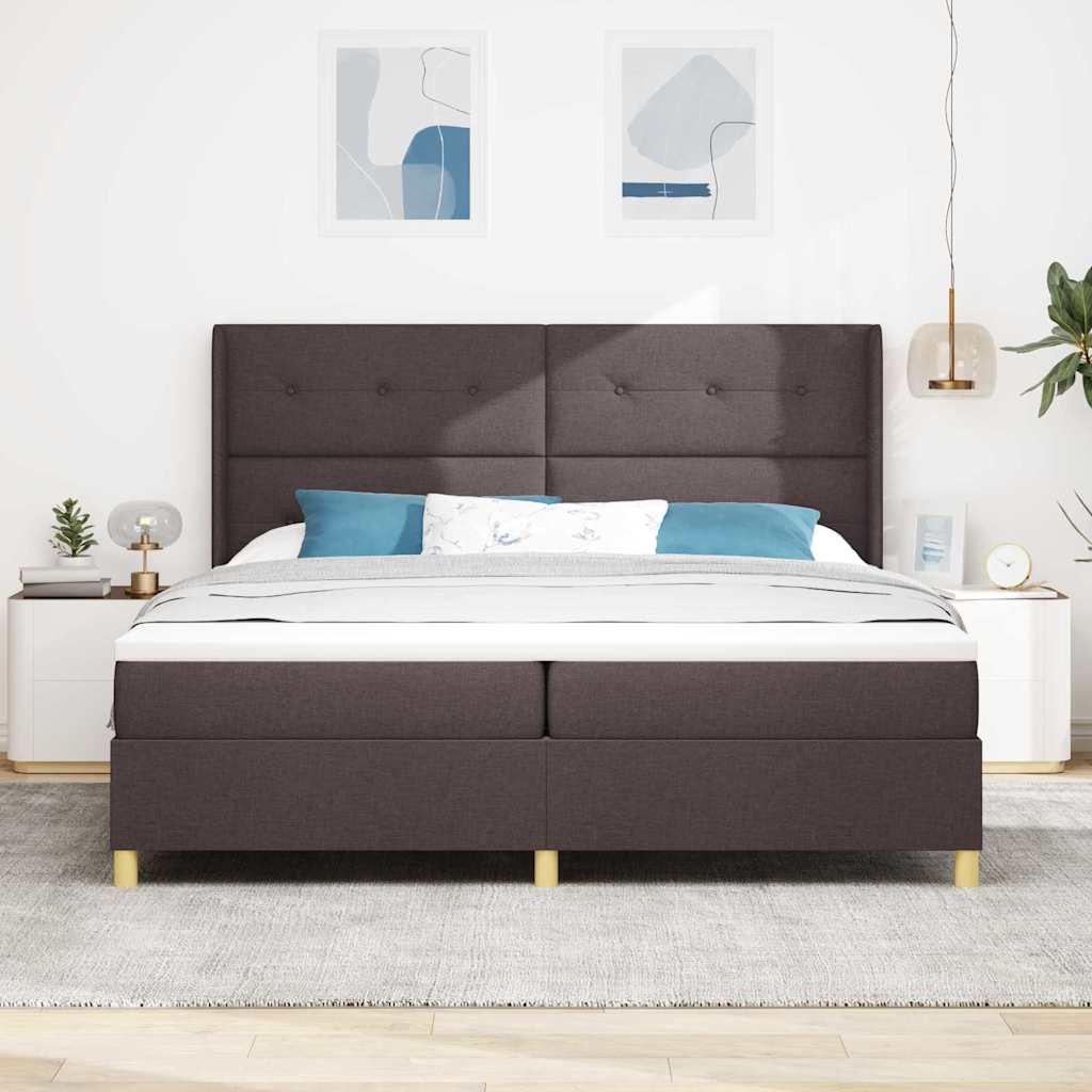 Boxrugós ágy fejtámlával Sötét Barna 200 x 200 cm szövet