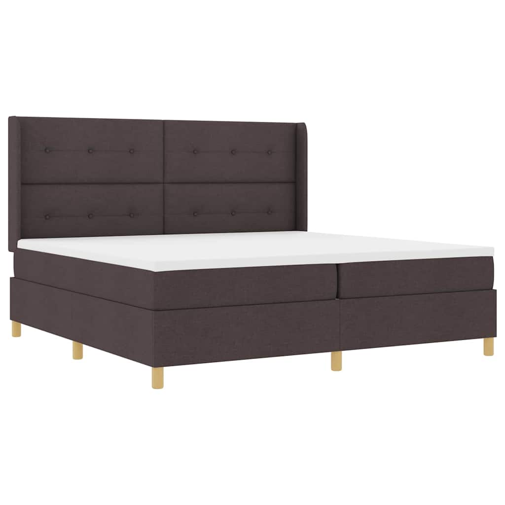 Boxrugós ágy fejtámlával Sötét Barna 200 x 200 cm szövet