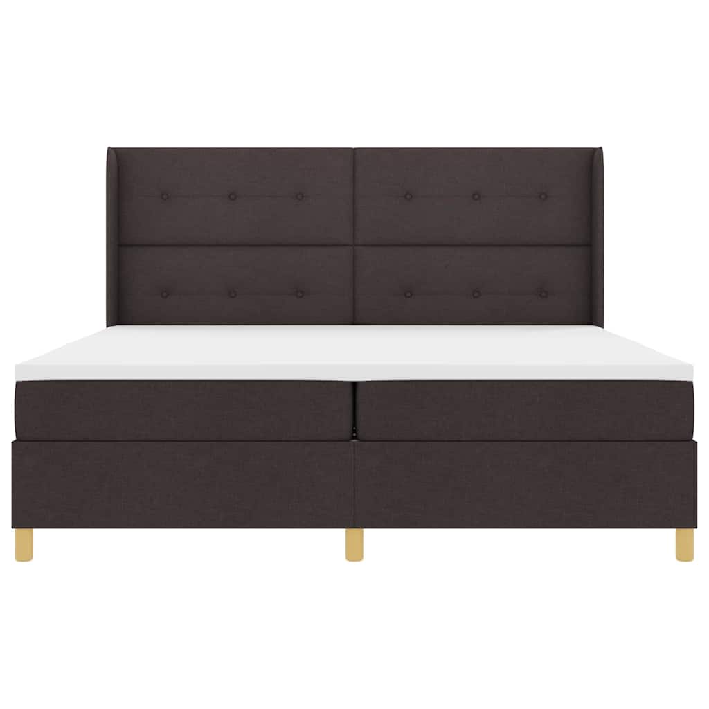 Boxrugós ágy fejtámlával Sötét Barna 200 x 200 cm szövet