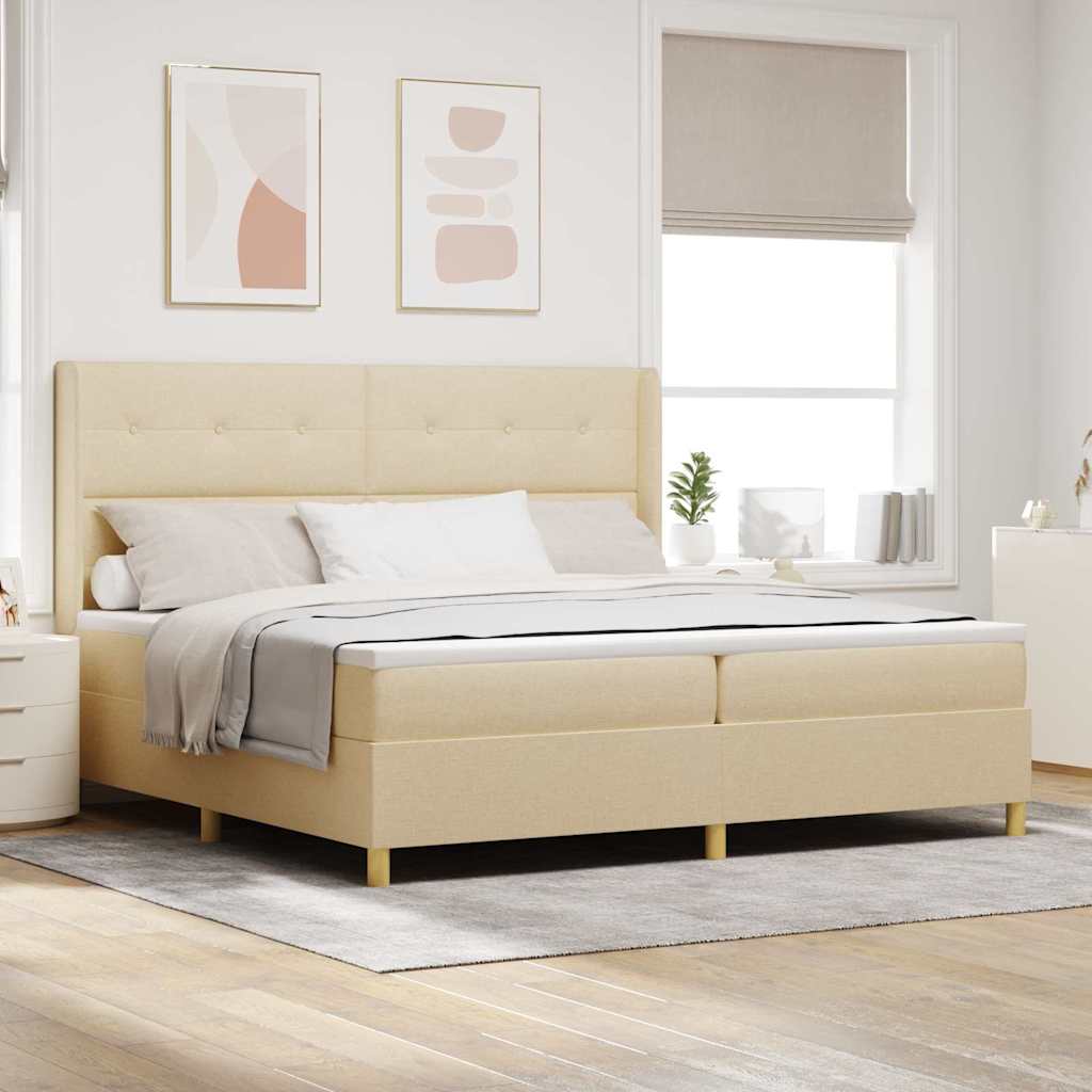 Boxrugós ágy fejtámlával Krém 200 x 200 cm szövet