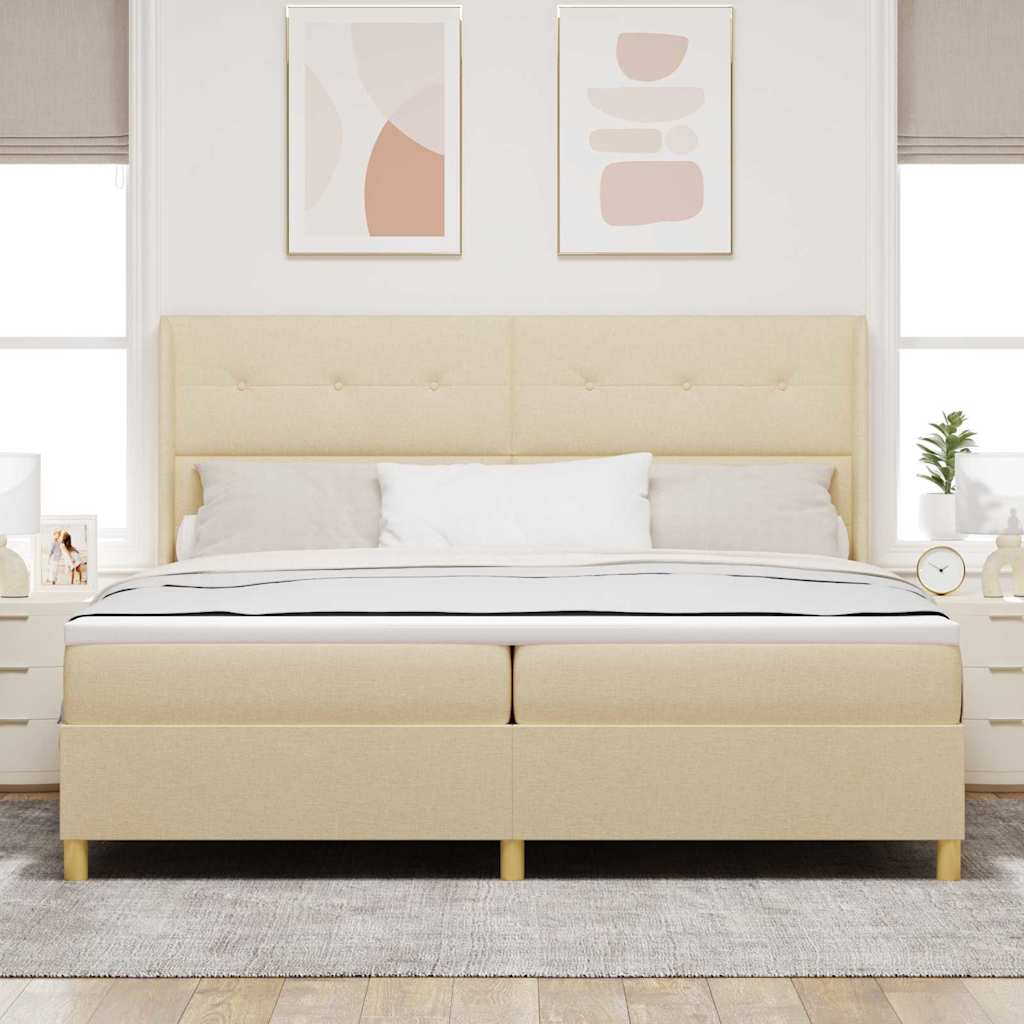 Boxrugós ágy fejtámlával Krém 200 x 200 cm szövet