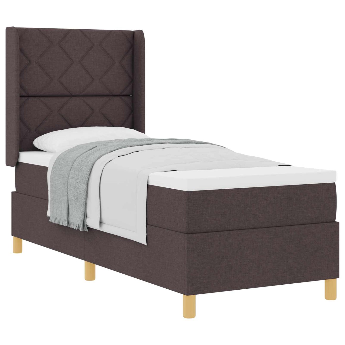 Boxrugós ágy fejtámlával Sötét Barna 80 x 200 cm szövet