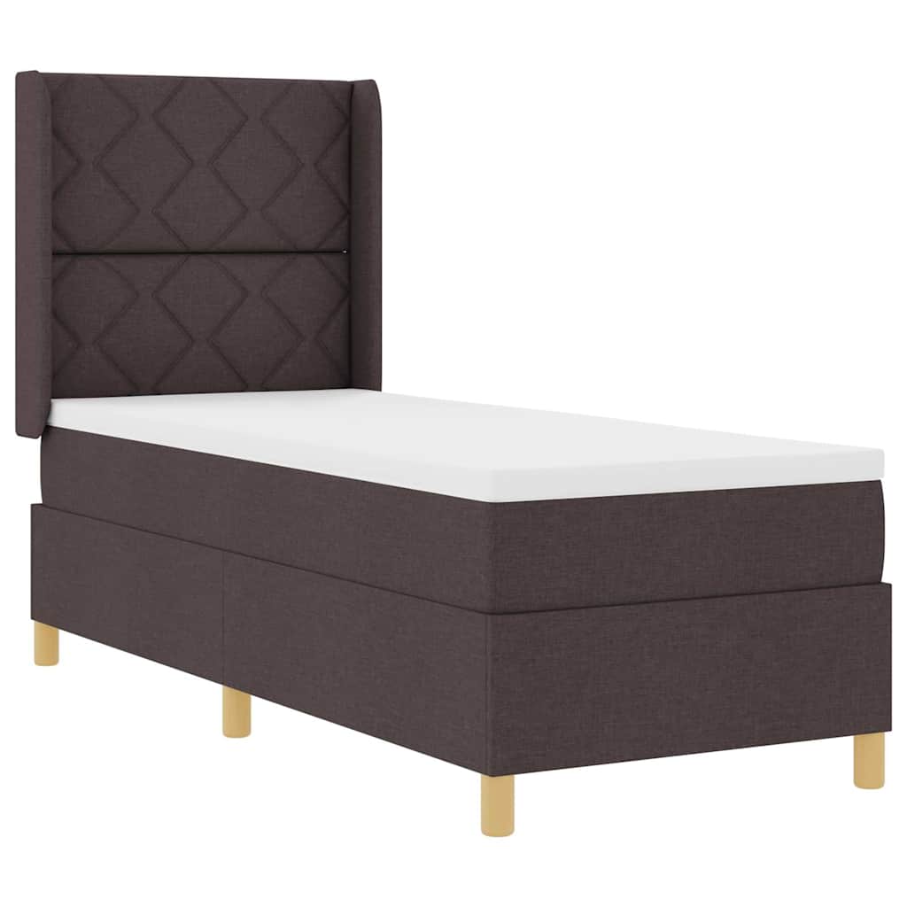 Boxrugós ágy fejtámlával Sötét Barna 80 x 200 cm szövet
