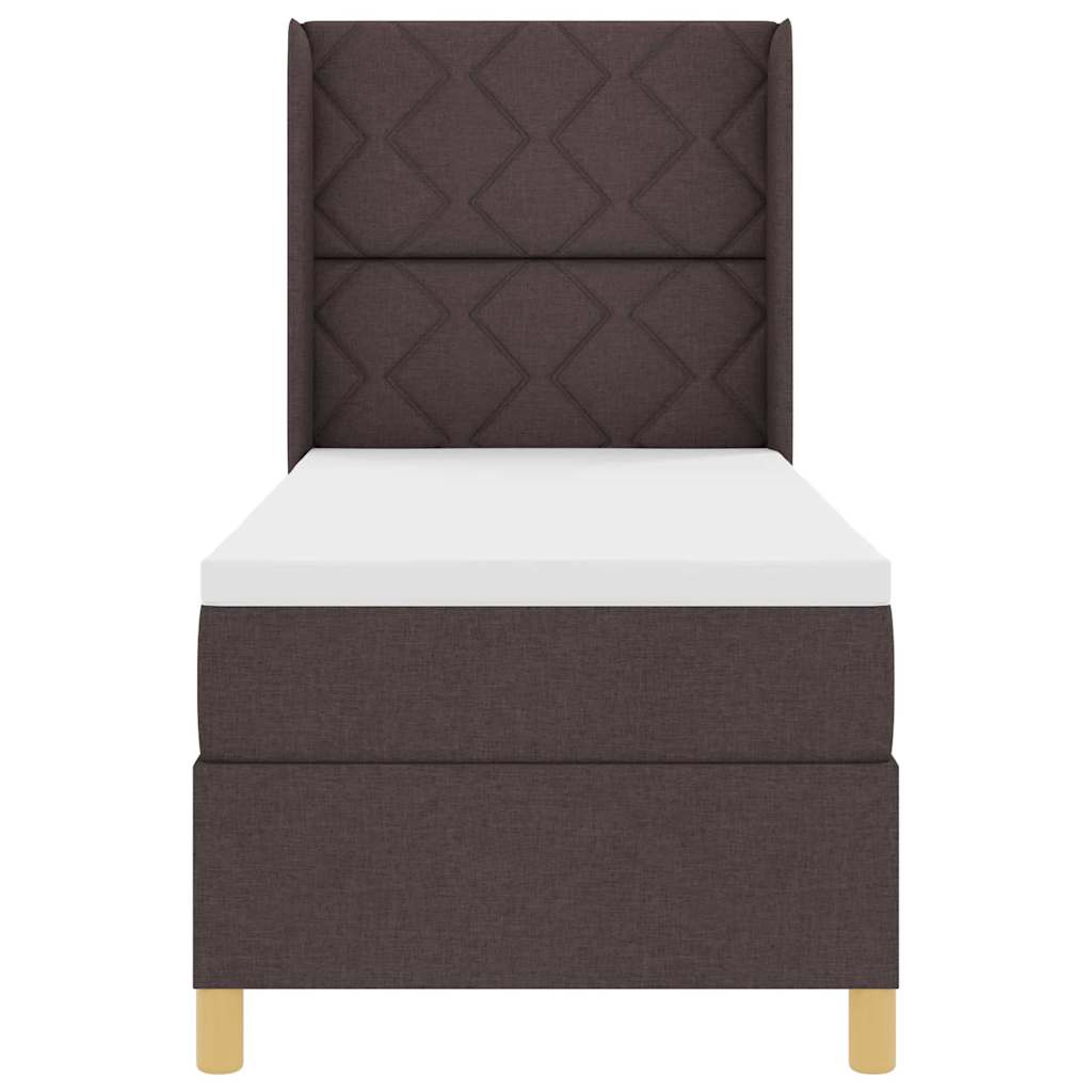 Boxrugós ágy fejtámlával Sötét Barna 80 x 200 cm szövet
