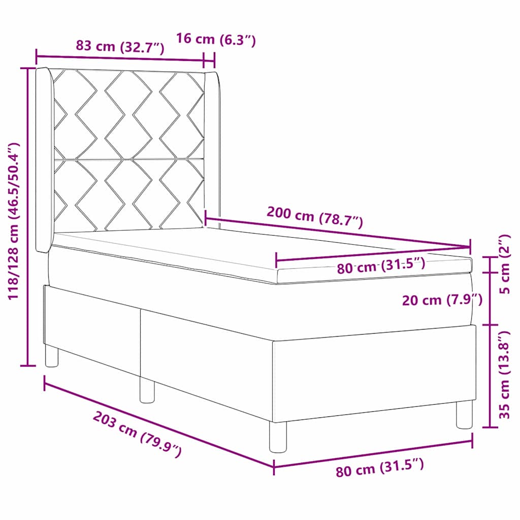 Boxrugós ágy fejtámlával Sötét Barna 80 x 200 cm szövet