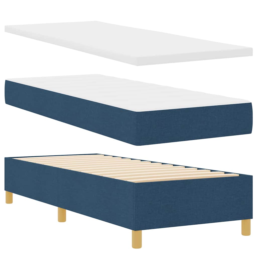 Boxrugós ágy fejtámlával Kék 80 x 200 cm szövet