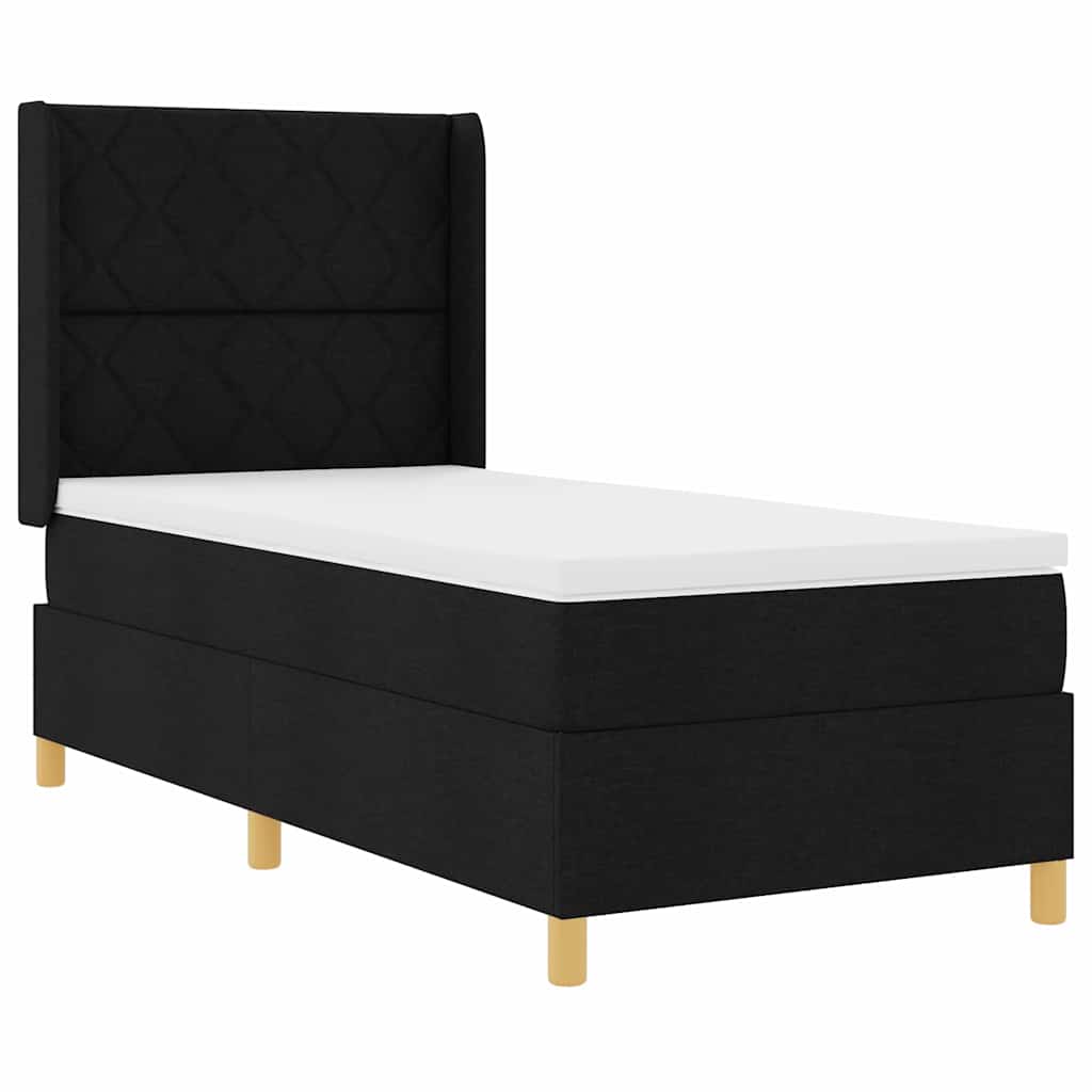 Boxrugós ágy fejtámlával Fekete 90 x 190 cm szövet