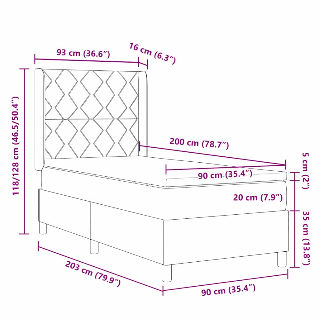 Boxrugós ágy fejtámlával Krém 90 x 200 cm szövet