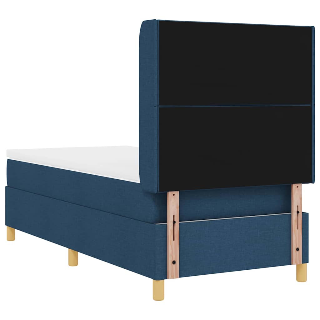 Boxrugós ágy fejtámlával Kék 90 x 200 cm szövet