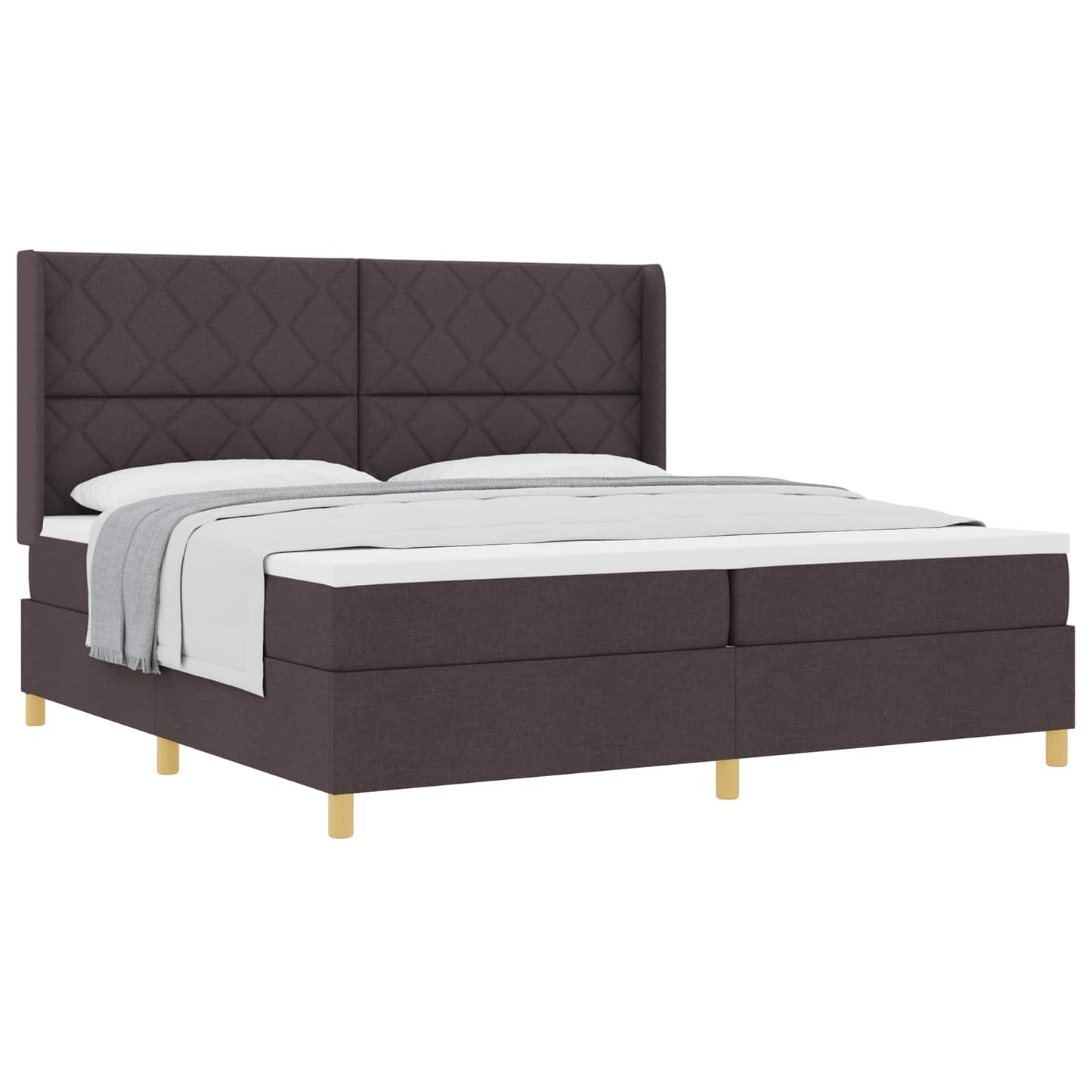 Boxrugós ágy fejtámlával Sötét Barna 200 x 200 cm szövet