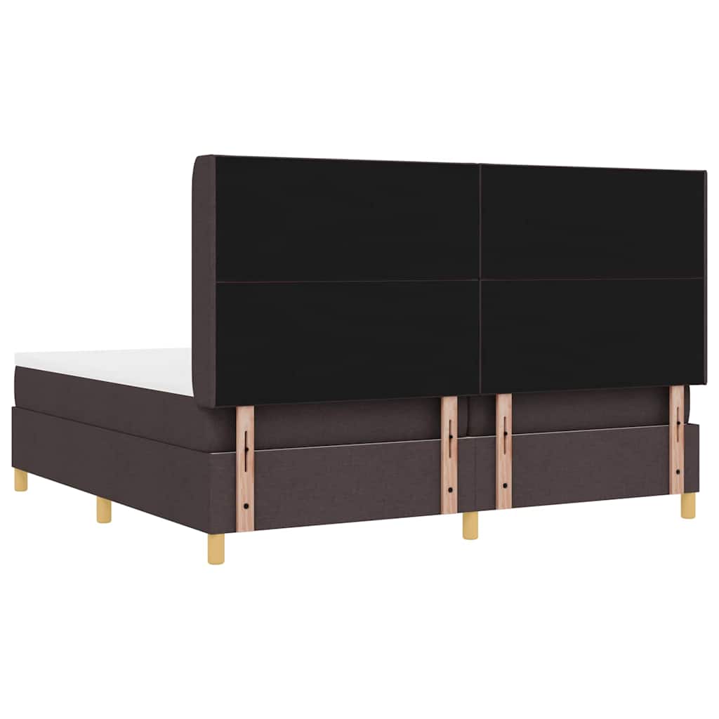 Boxrugós ágy fejtámlával Sötét Barna 200 x 200 cm szövet