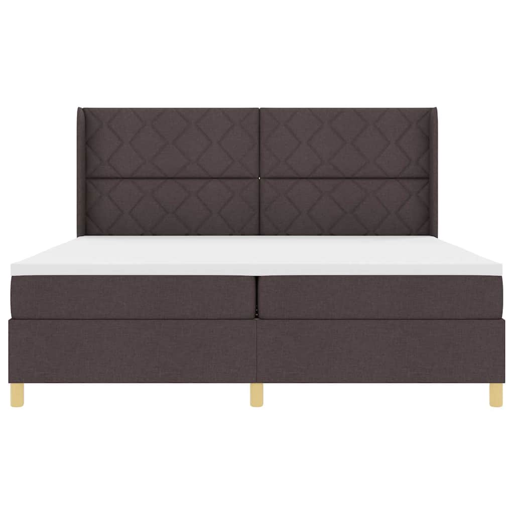 Boxrugós ágy fejtámlával Sötét Barna 200 x 200 cm szövet