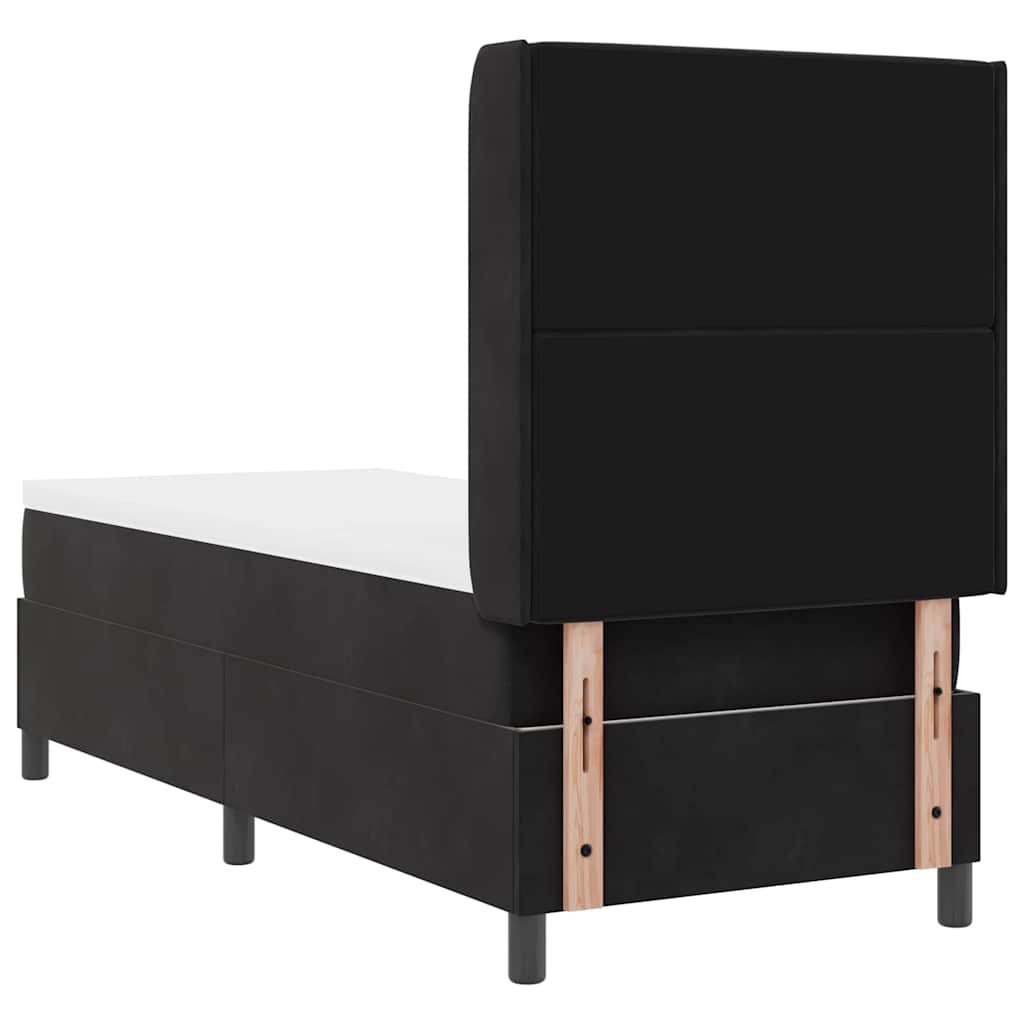 Boxrugós ágy matracmal fejtámlával Fekete 80 x 200 cm Bársony