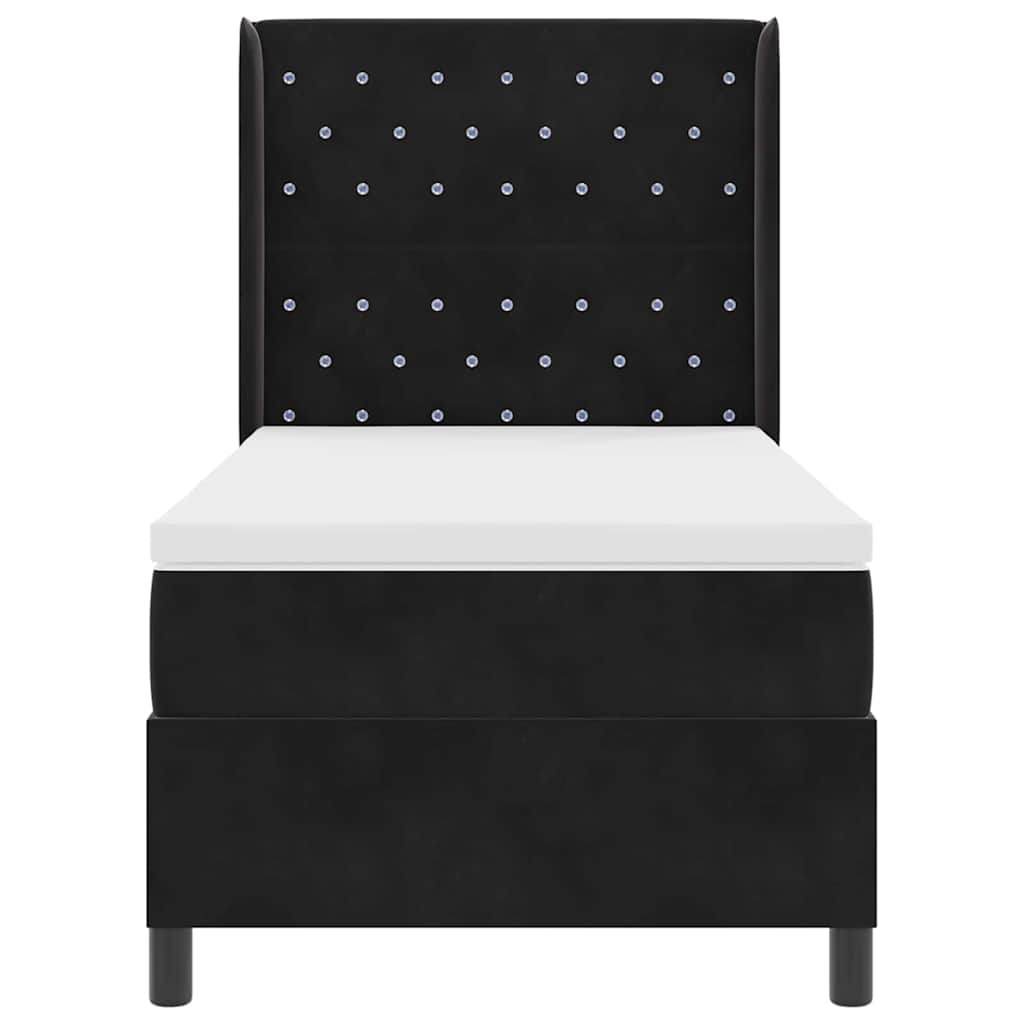 Boxrugós ágy matracmal fejtámlával Fekete 90 x 190 cm Bársony