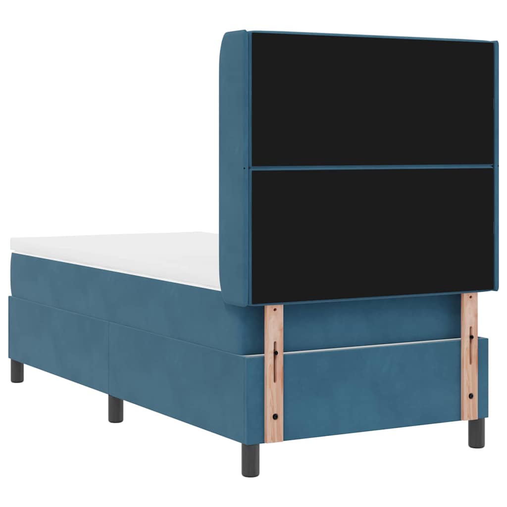 Boxrugós ágy matracmal fejtámlával Kék 90 x 190 cm Bársony
