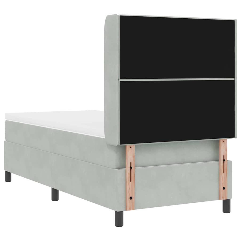 Boxrugós ágy matracmal Világosszürke 90 x 200 cm Bársony