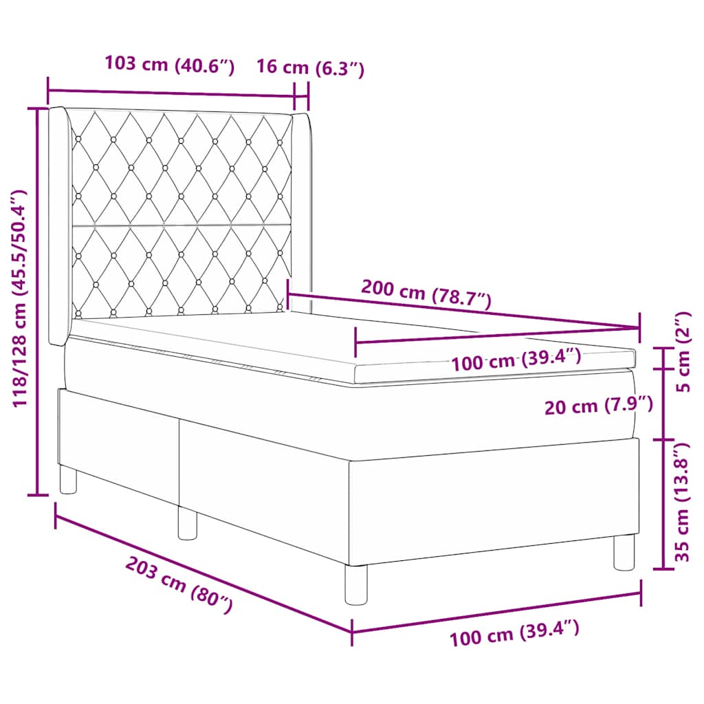 Boxrugós ágy matracmal fejtámlával Kék 100 x 200 cm Bársony