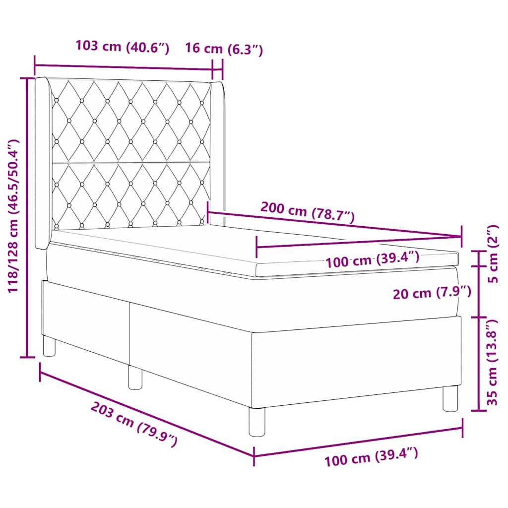 Boxrugós ágy matracmal Rózsaszín 100 x 200 cm Bársony