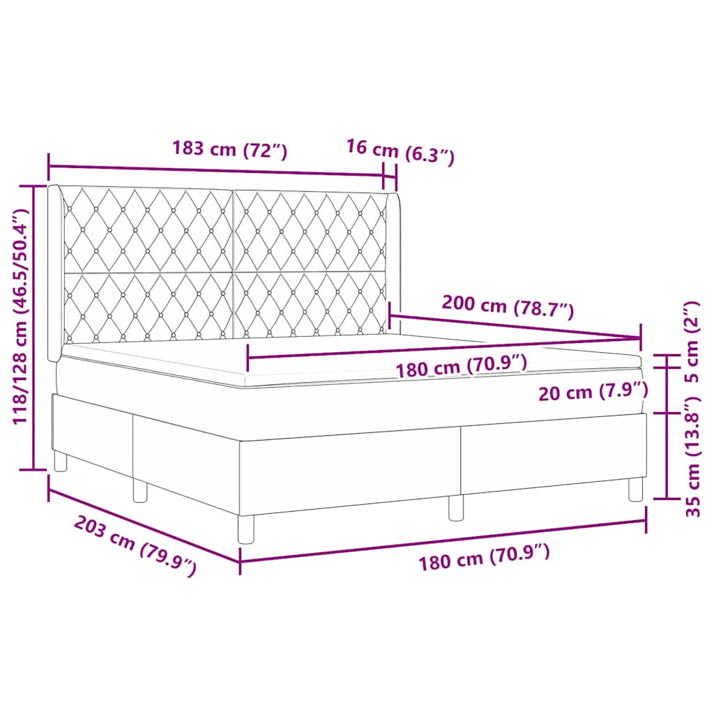 Boxrugós ágy matracmal fejtámlával Fekete 180 x 200 cm Bársony