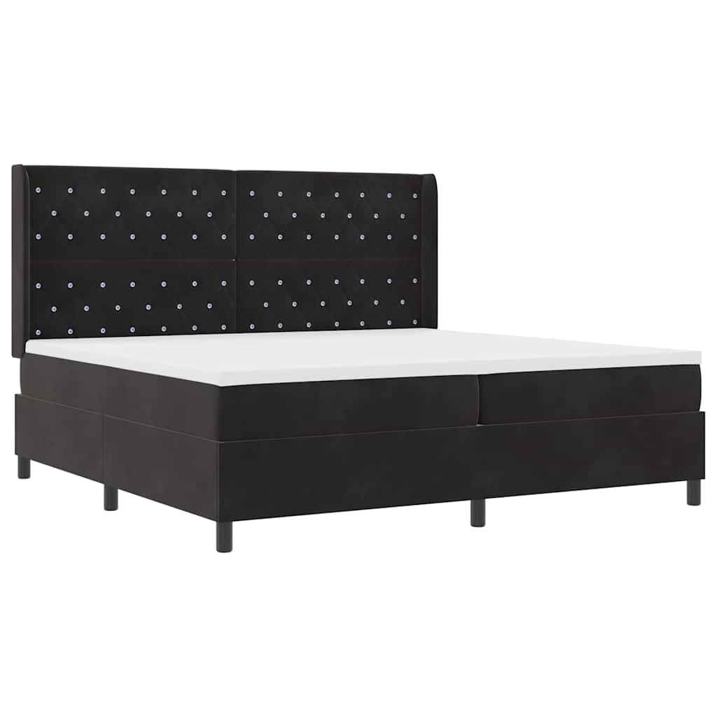Boxrugós ágy matracmal fejtámlával Fekete 200 x 200 cm Bársony
