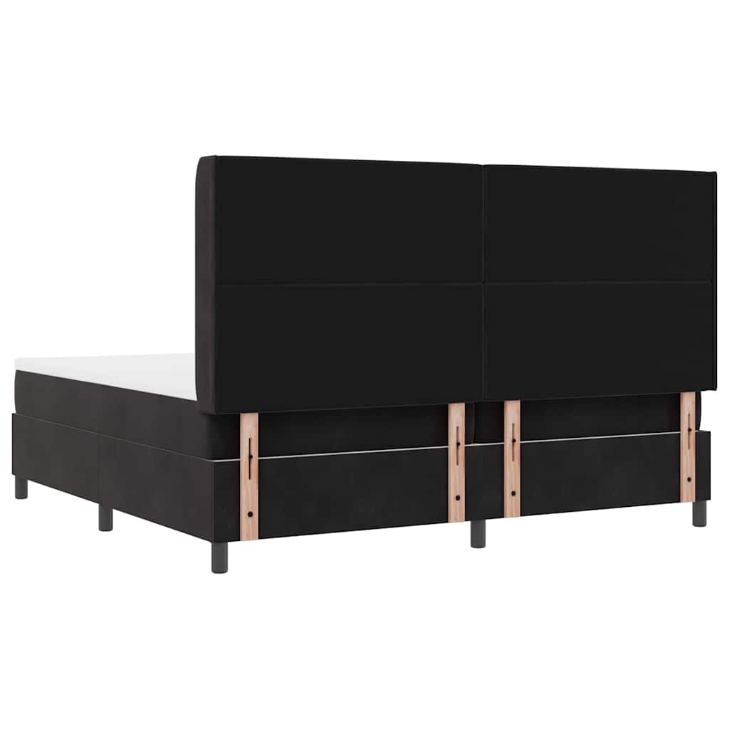 Boxrugós ágy matracmal fejtámlával Fekete 200 x 200 cm Bársony
