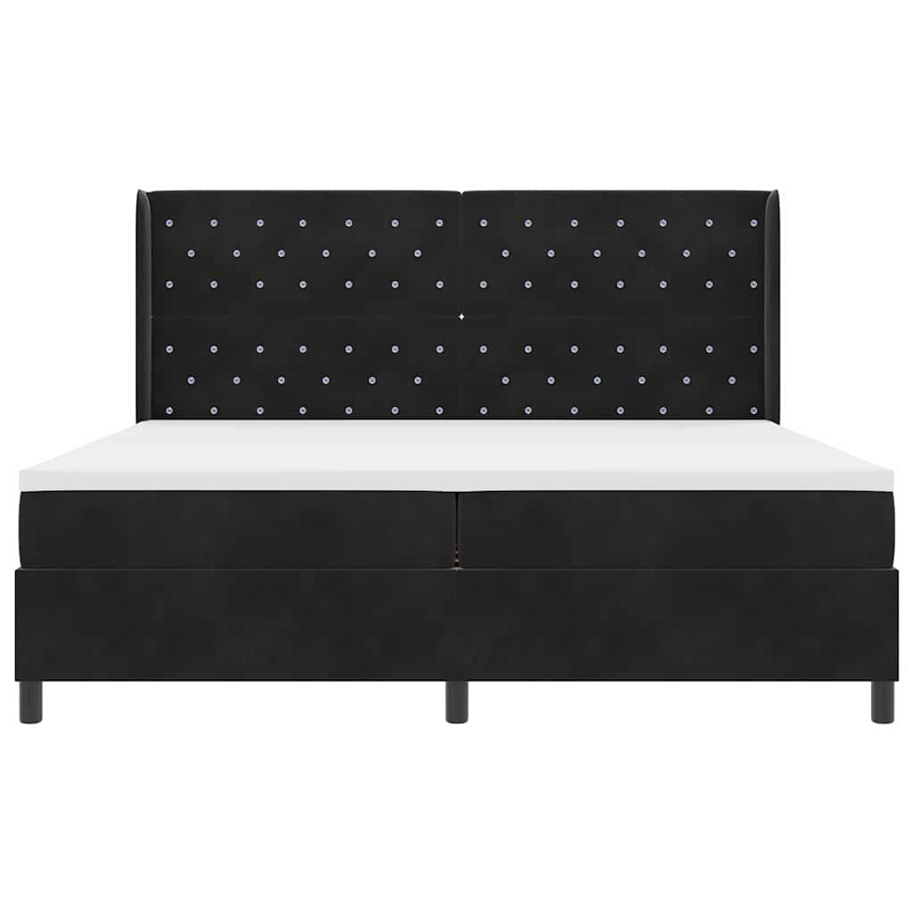 Boxrugós ágy matracmal fejtámlával Fekete 200 x 200 cm Bársony