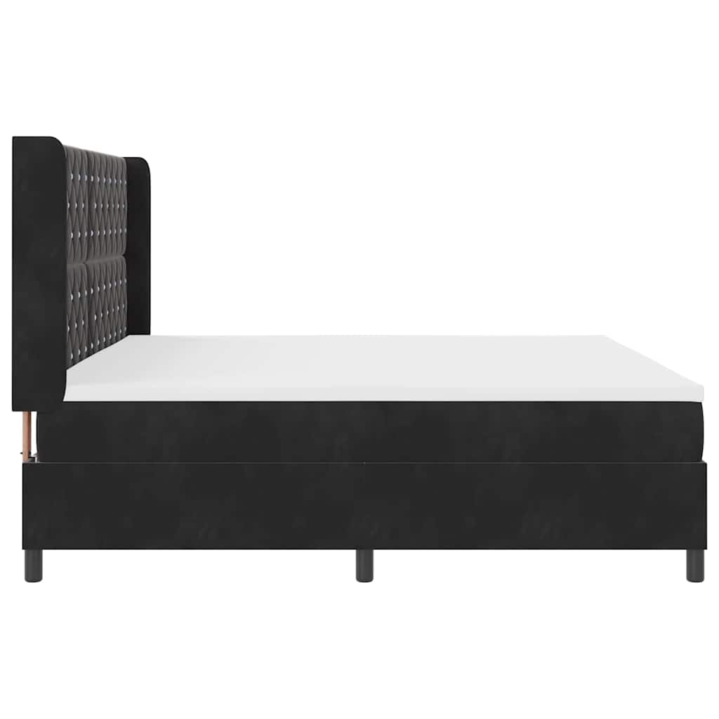 Boxrugós ágy matracmal fejtámlával Fekete 200 x 200 cm Bársony