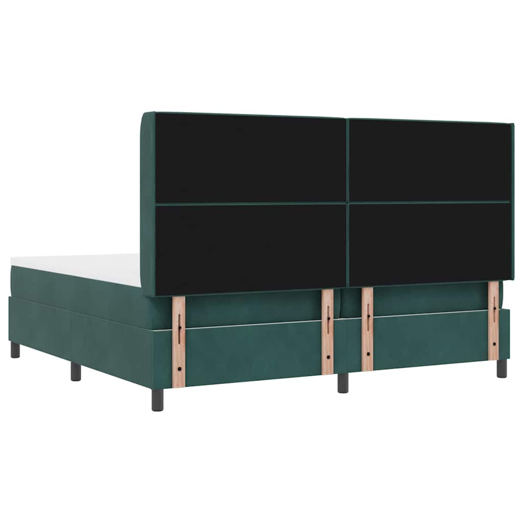 Boxrugós ágy matracmal Sötétzöld 200 x 200 cm Bársony
