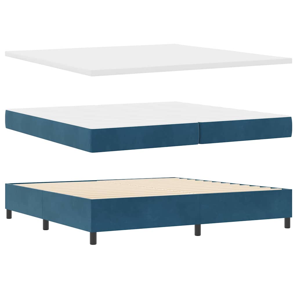 Boxrugós ágy matracmal fejtámlával Kék 200 x 200 cm Bársony