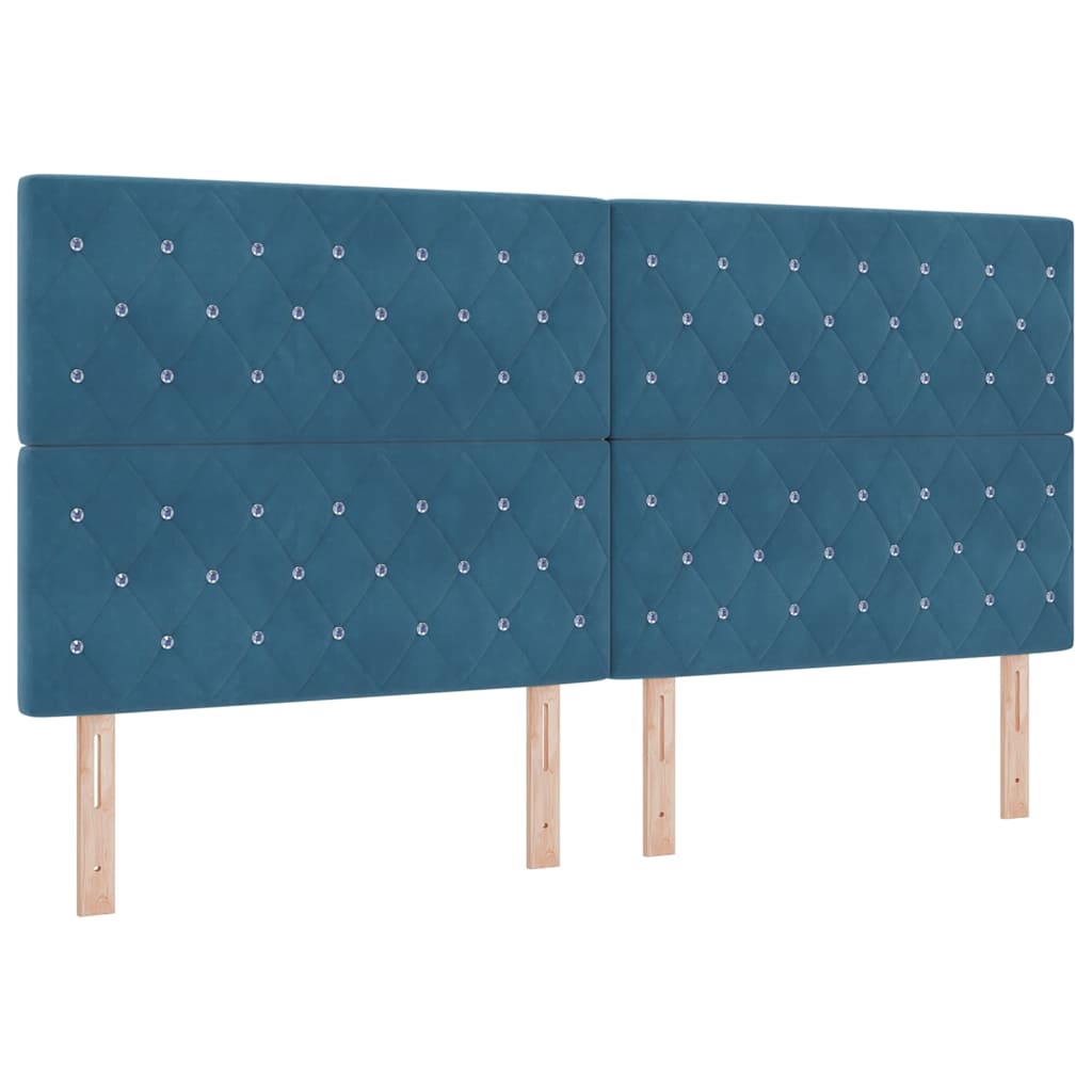Boxrugós ágy matracmal fejtámlával Kék 200 x 200 cm Bársony