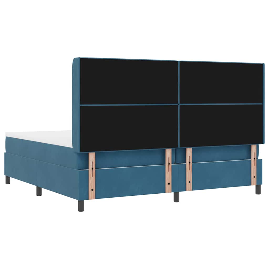Boxrugós ágy matracmal fejtámlával Kék 200 x 200 cm Bársony
