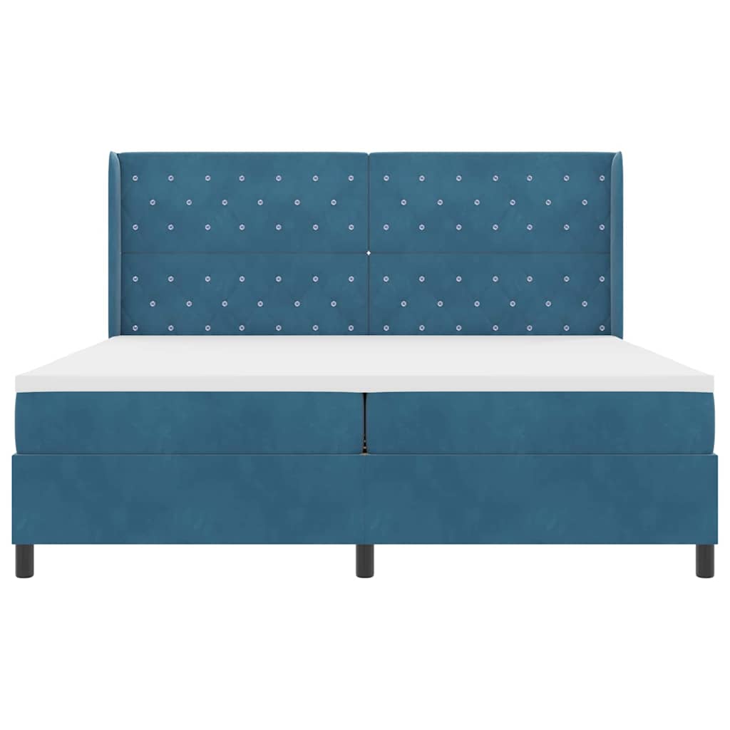 Boxrugós ágy matracmal fejtámlával Kék 200 x 200 cm Bársony