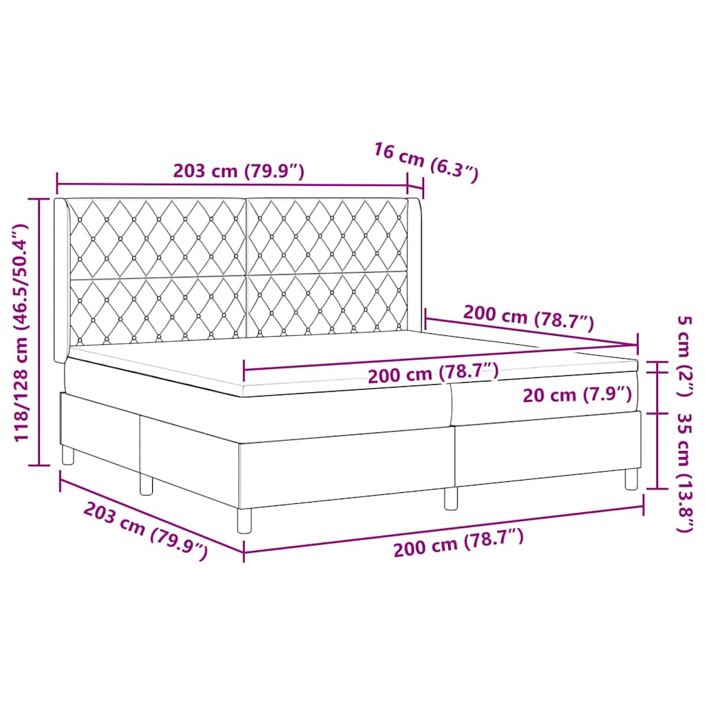 Boxrugós ágy matracmal fejtámlával Kék 200 x 200 cm Bársony