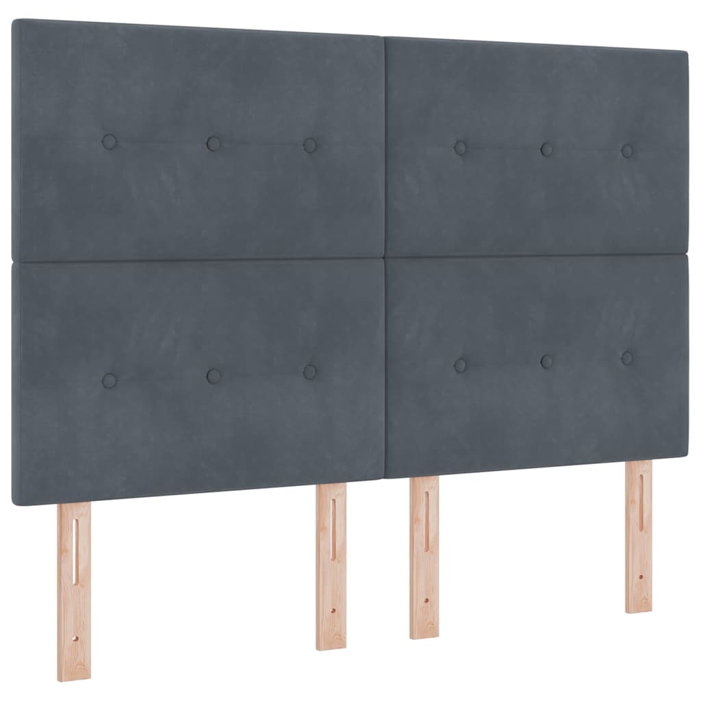 Boxrugós ágy fejtámlával Sötétszürke 140 x 190 cm Bársony