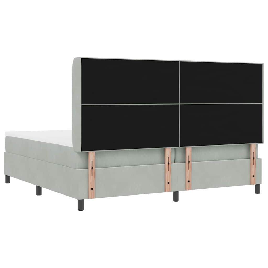 Boxrugós ágy fejtámlával Világosszürke 200 x 200 cm Bársony