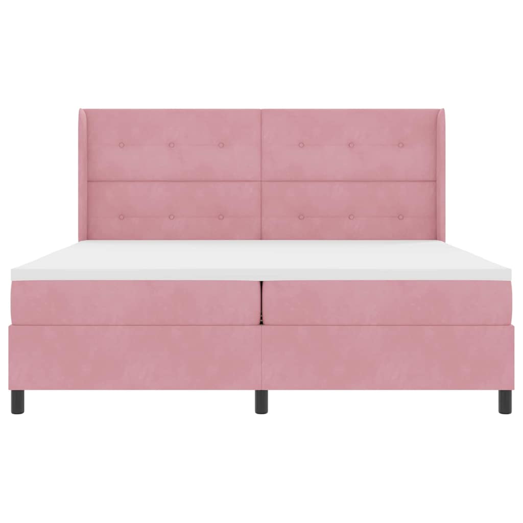 Boxrugós ágy fejtámlával Rózsaszín 200 x 200 cm Bársony