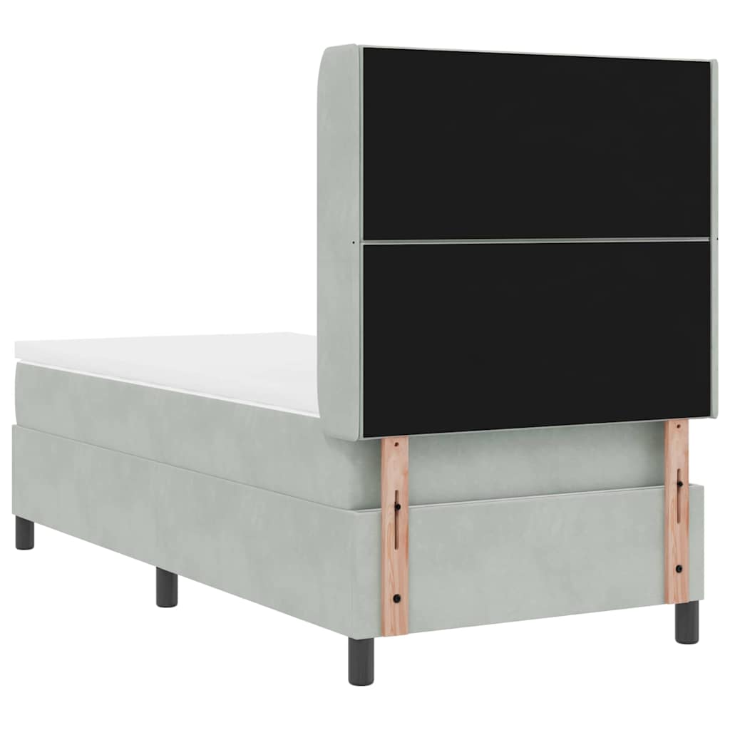 Boxrugós ágy fejtámlával Világosszürke 90 x 190 cm Bársony