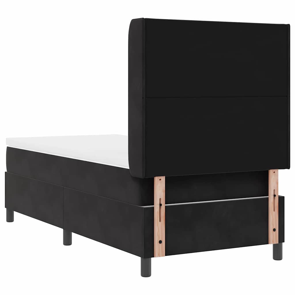 Boxrugós ágy fejtámlával Fekete 90 x 190 cm Bársony