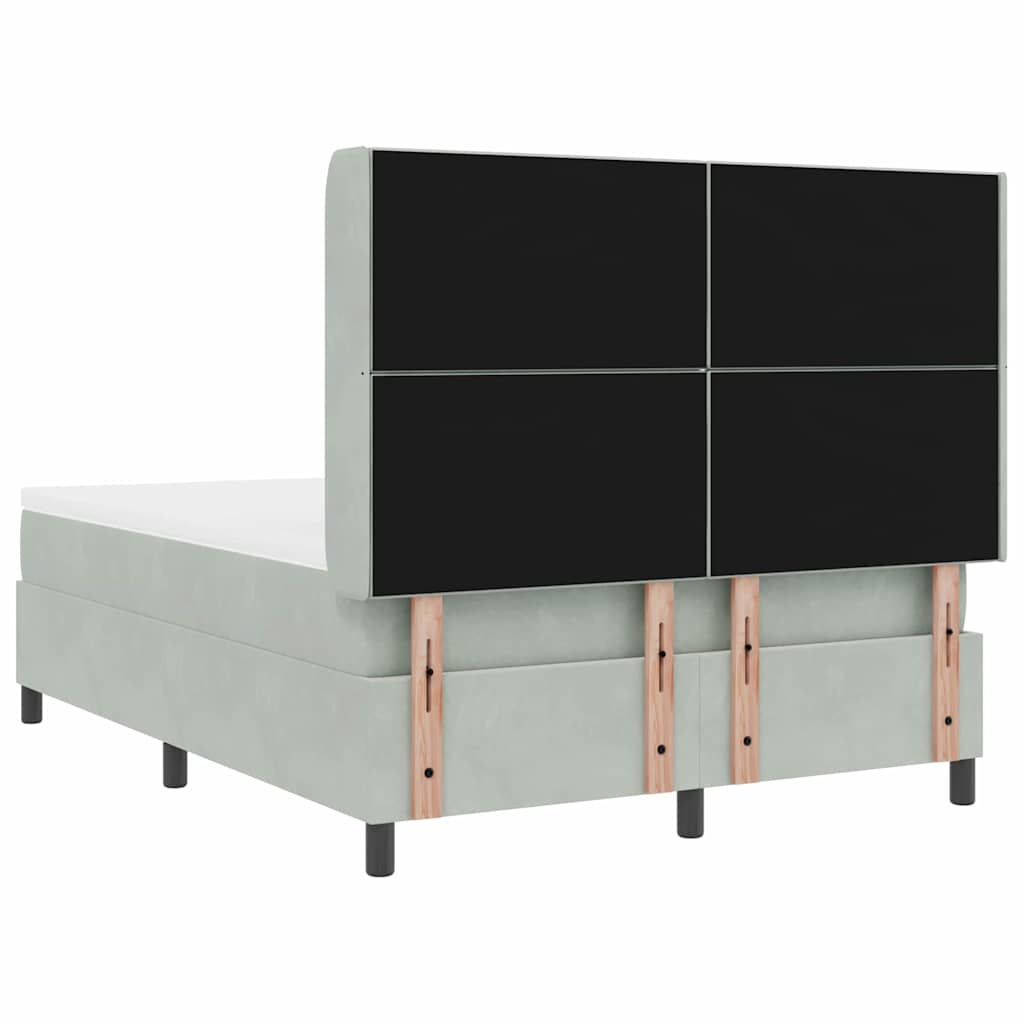 Boxrugós ágy fejtámlával Világosszürke 140 x 190 cm Bársony