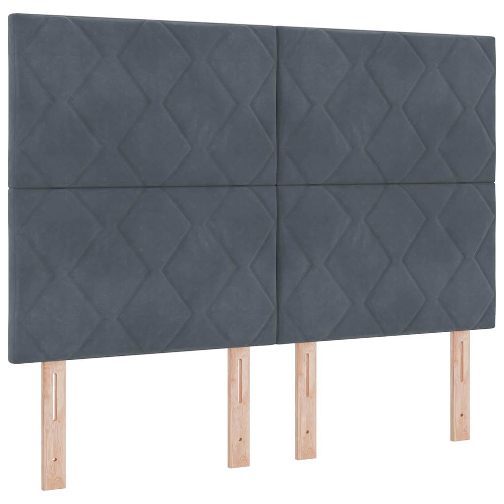 Boxrugós ágy fejtámlával Sötétszürke 140 x 200 cm Bársony