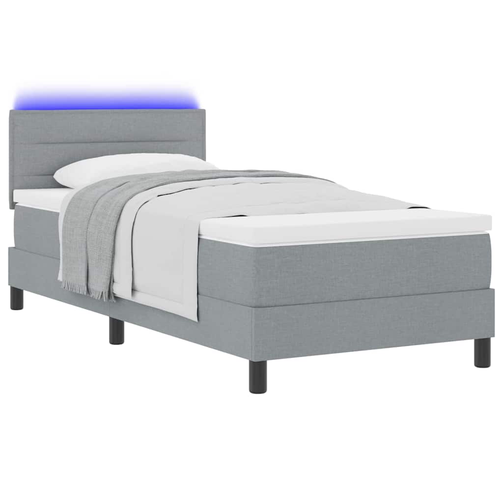Boxrugós ágy LED szalagokkal Világosszürke 80 x 200 cm szövet