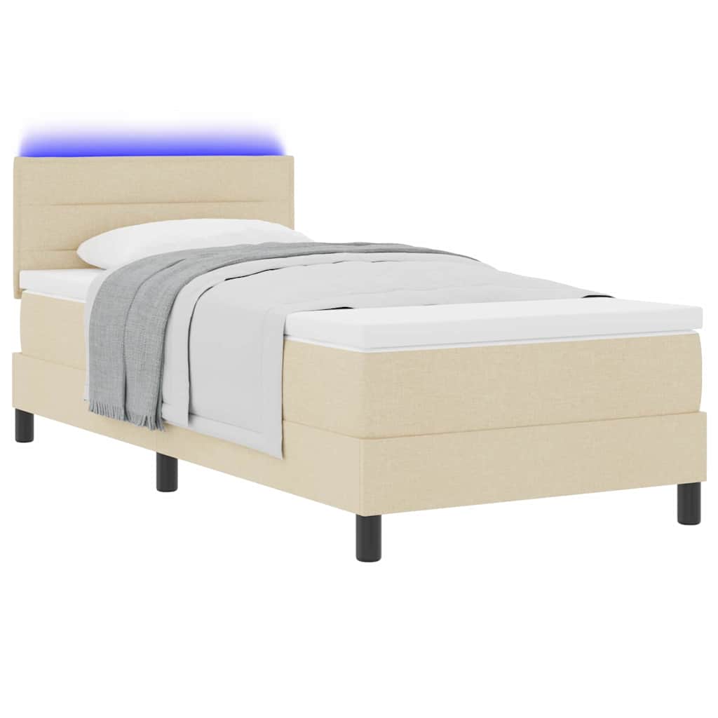 Boxrugós ágy matracmal leddel Krém 80 x 200 cm szövet