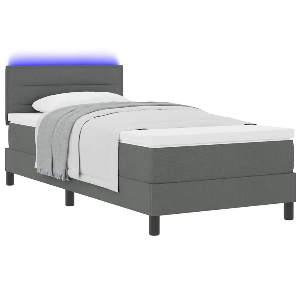 Boxrugós ágy matracmal leddel Sötétszürke 90 x 190 cm szövet
