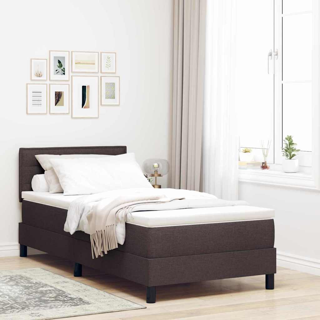 Boxrugós ágy matracmal leddel Sötét Barna 90 x 190 cm szövet