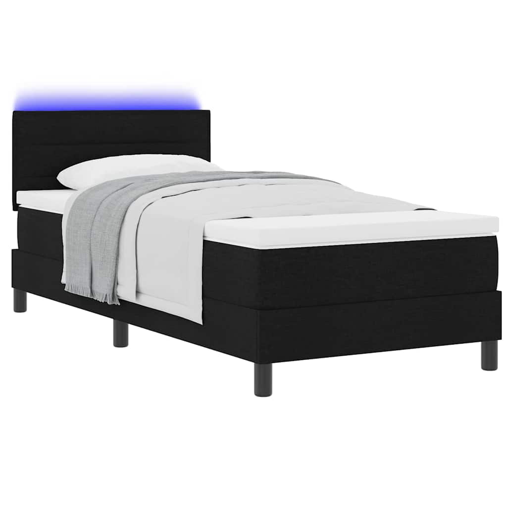Boxrugós ágy matracmal leddel Fekete 90 x 200 cm szövet